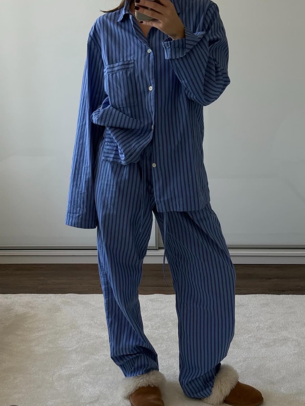 RARE AND SOLD OUT Tekla Women’s Blue Striped Pajama Top and Bottoms M